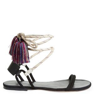 Isabel Marant Astrid tasseled leather-trimmed suede sandals in black
